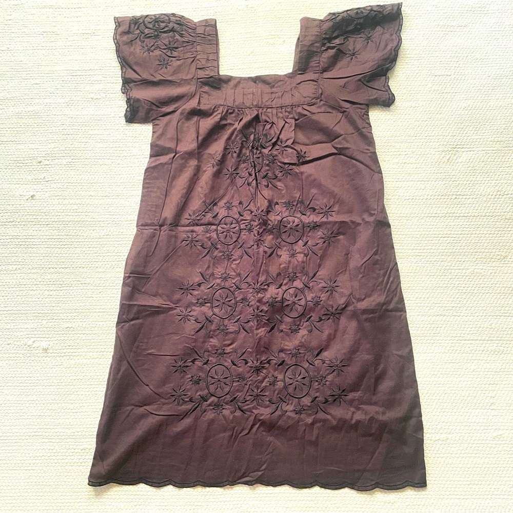 Massimo Women’s Embroidered Brown Knee Length Square Neck Dress Lined Size XS